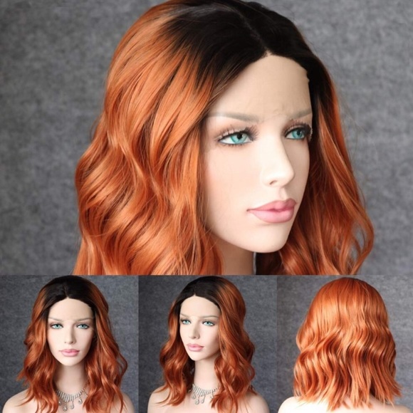 ?AMBER . 14” COPPER OMBRÉ BODY WAVY BOB  LACE WIG